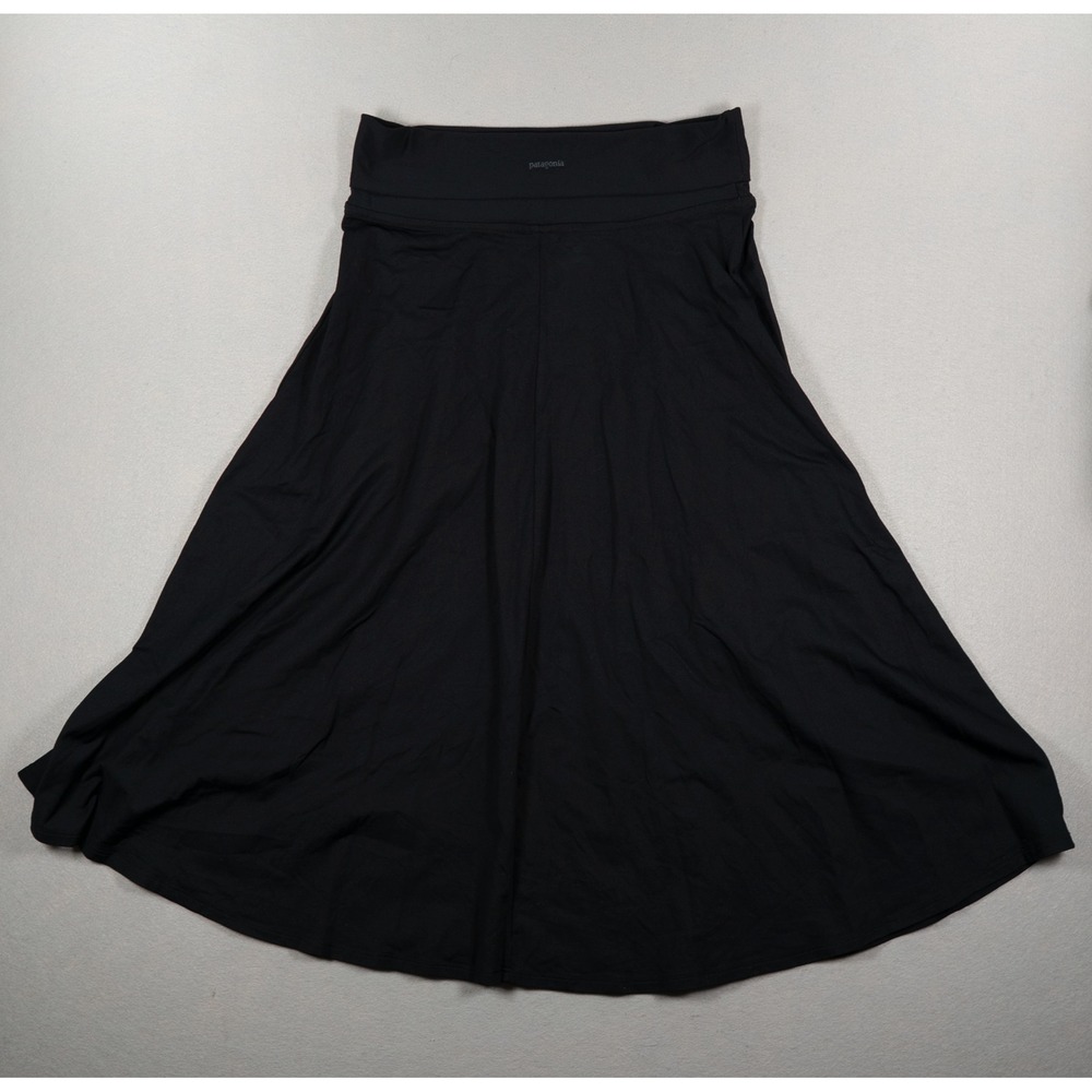 Patagonia Black A-Line Midi Skirt Women's Medium Stretch Pull On Travel Casual image 6